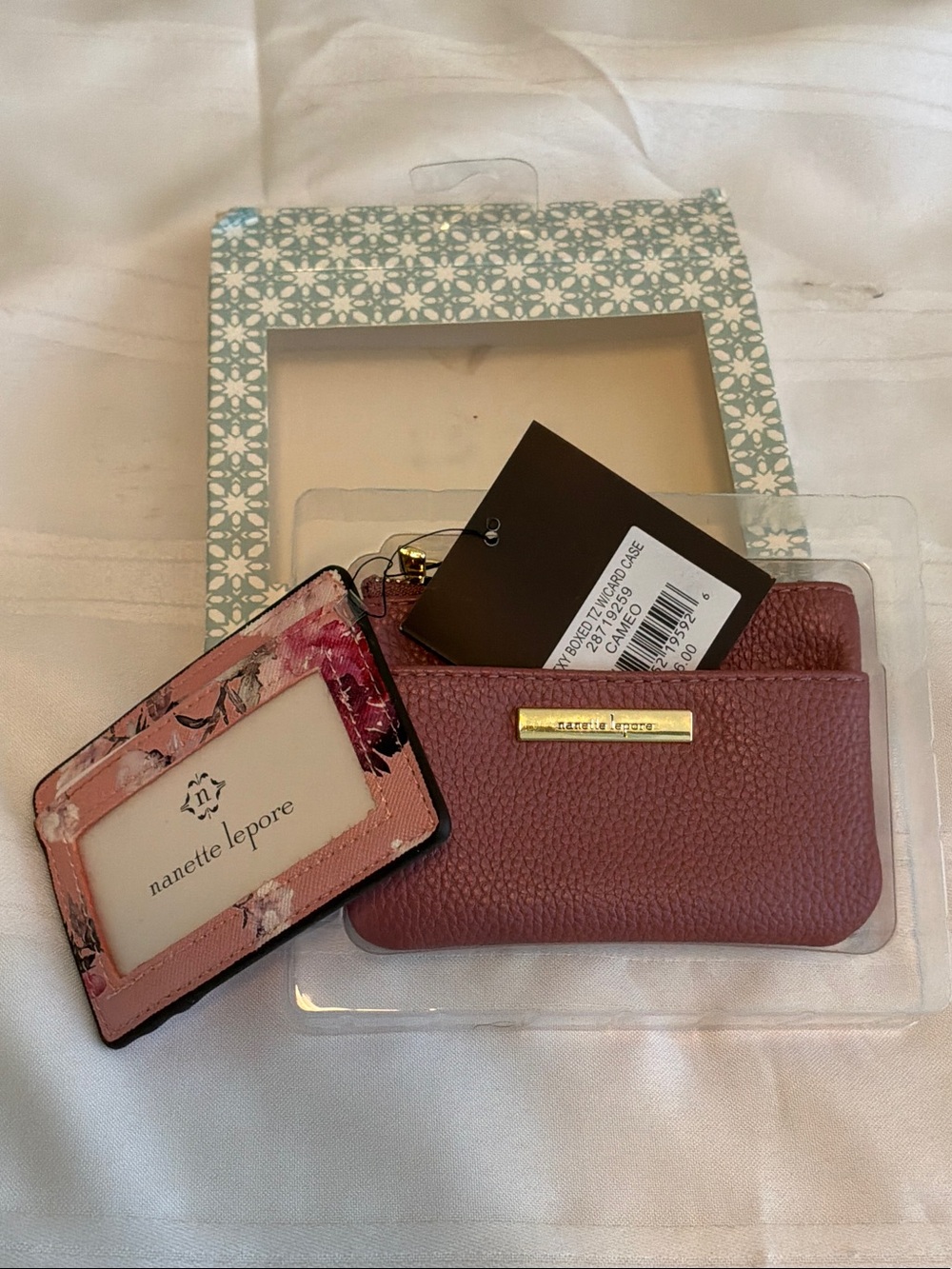 Nanette Lepore Dusty Rose Leather Card Case with Floral ID Holder